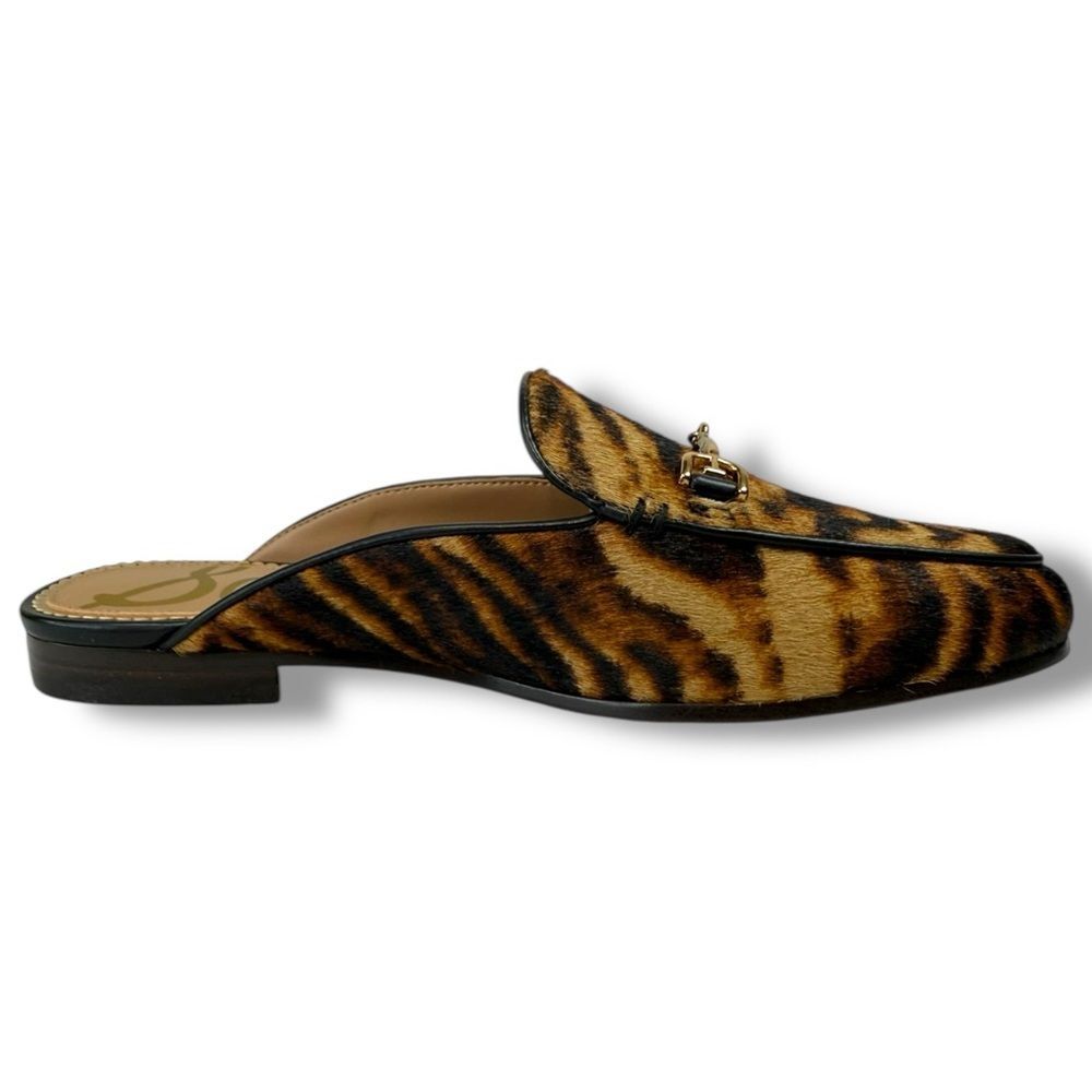 Sam Edelman Linnie Tiger Print Cow Hair Horsebit Mules Brown Womens 7 NIB
